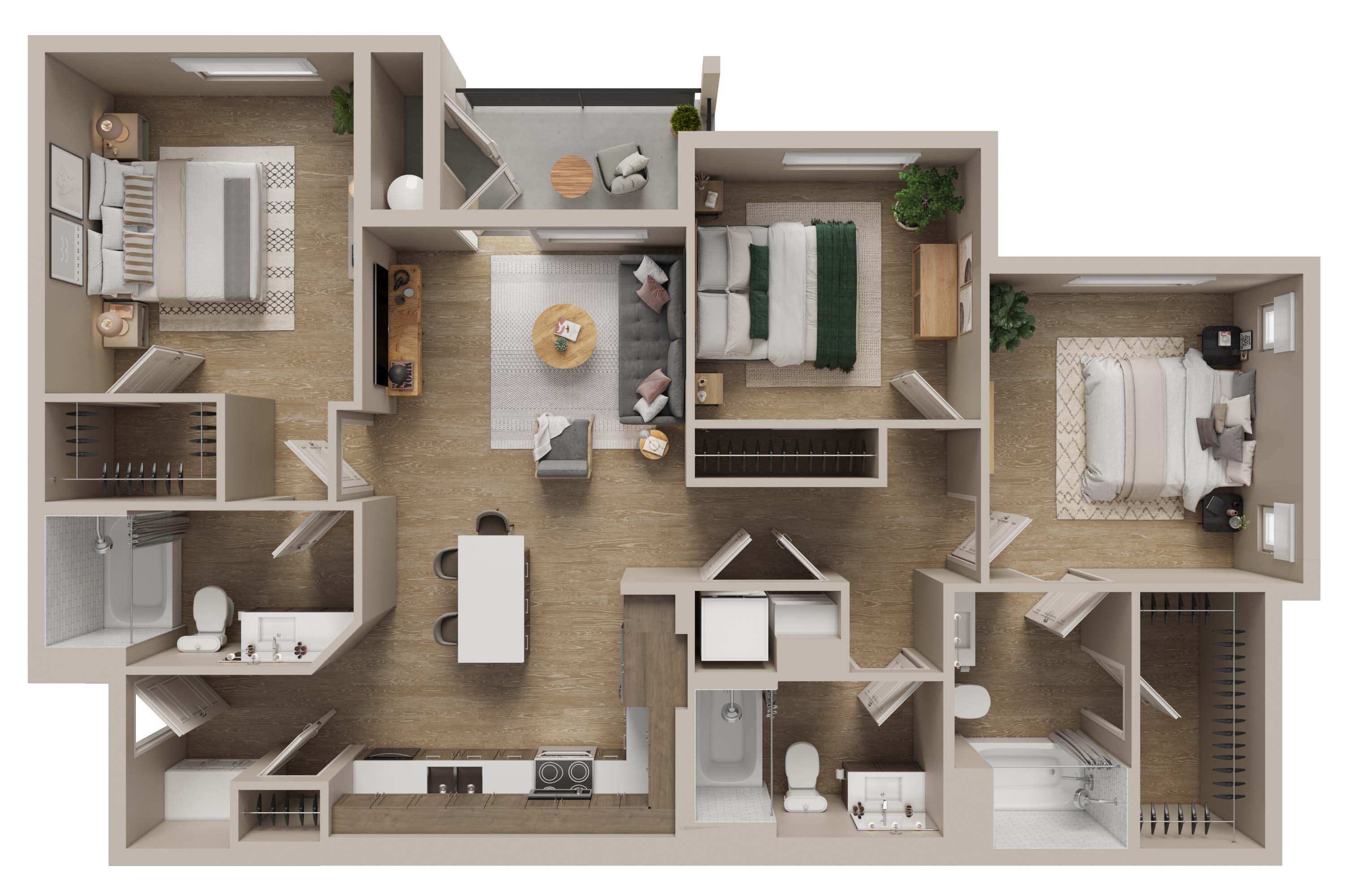 Floor plan for 3 beds, 3 baths, 1322 sqft